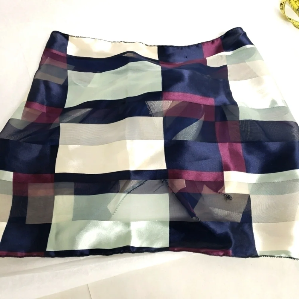 SCARF Neck Wrap Plaid Silk Feel Pre-Tied Plaid Purple Navy Grey EUC